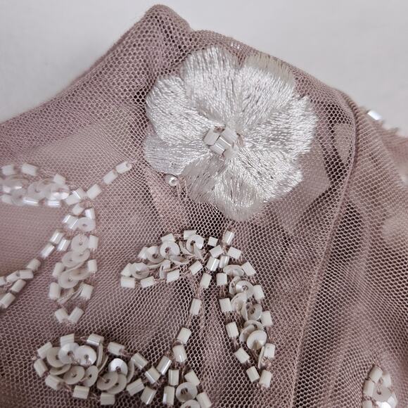 Adrianna Papell Embellished Dress Flutter Sleeve Cocktail Party Beaded Pink Sz 6 - Picture 13 of 16